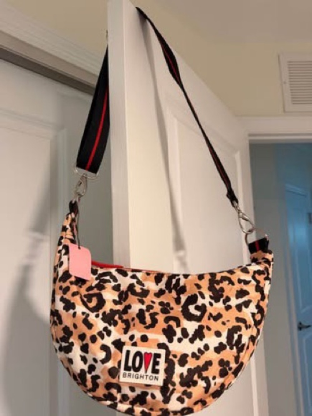 Brighton Leopard Print Crossbody Bag with Pink Accents